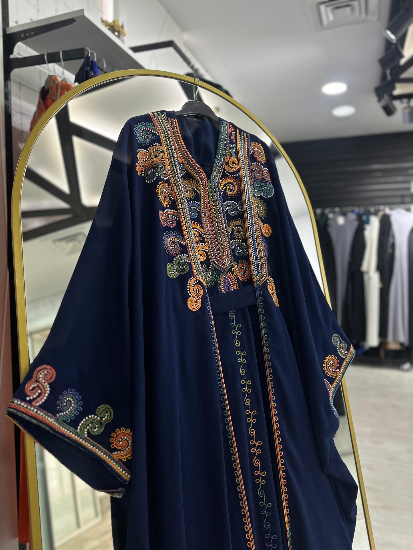 Şeyha abaya takımı lacivert, işlemeli, resmi yazlık abaya takımı