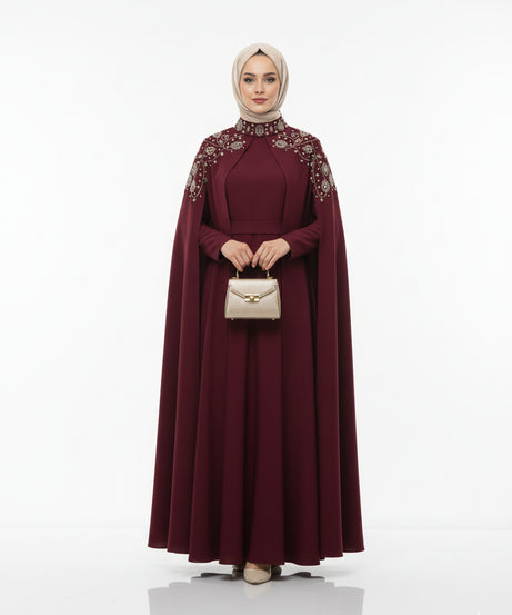 (Bordo) Talin resmi yazlık elbise