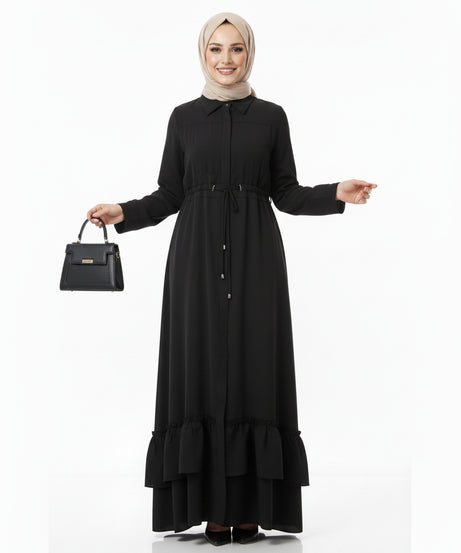 (Awatif Yazlık Günlük Elbise –( Siyah Renk