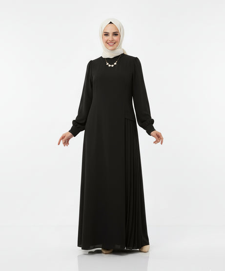 Lara Yan Büzgülü Elbise (Siyah) 2026