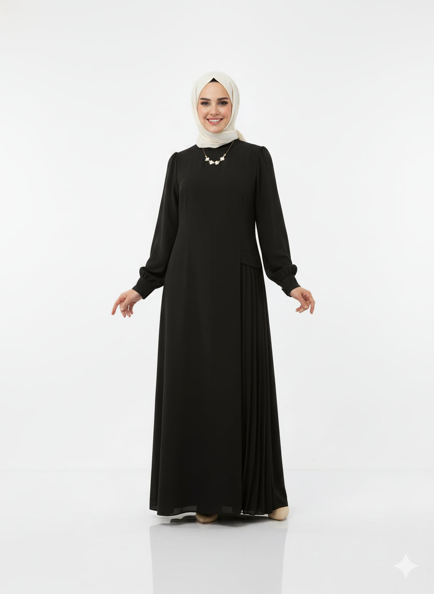 Lara Yan Büzgülü Elbise (Siyah) 2026