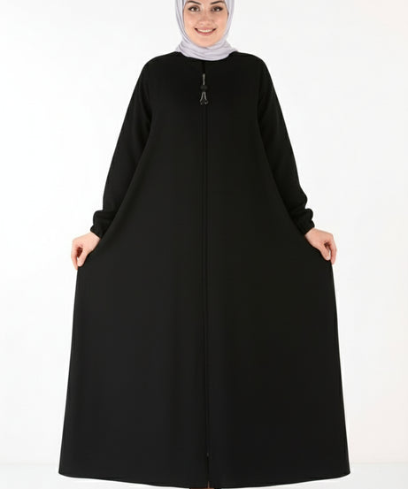 Pratik tasarımlı, kolları fırfırlı tesettür ferace (siyah) 1327
