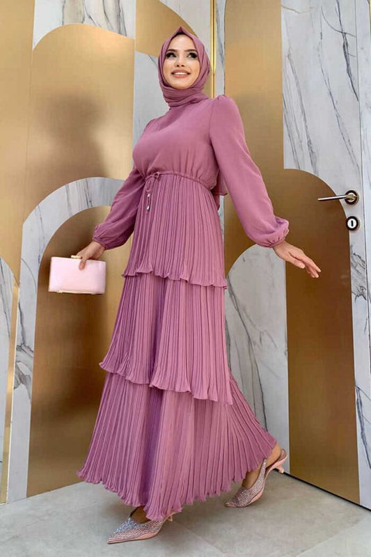Etekli elbise 3497 pembe