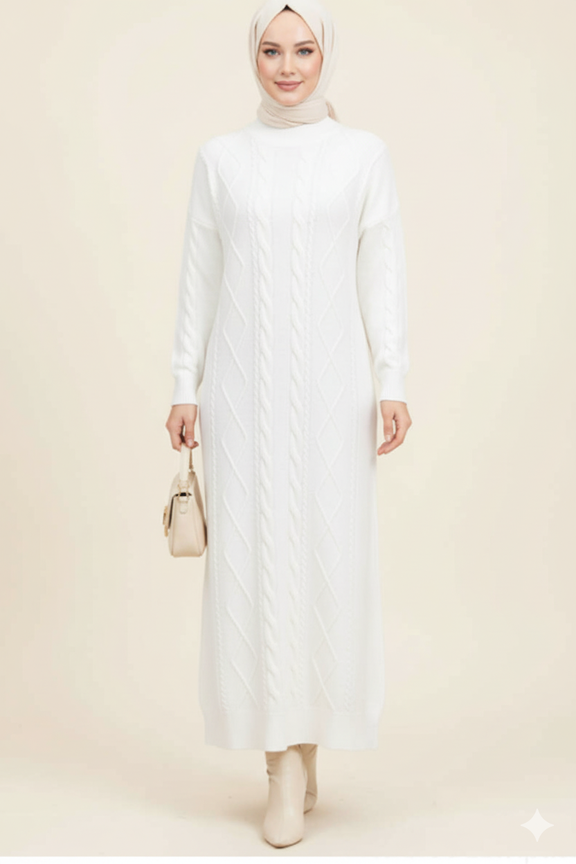 Nisa Triko Elbisesi (Beyaz)