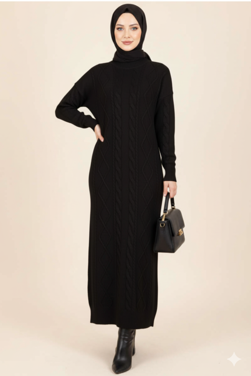 Nisa Triko Elbisesi (Siyah)