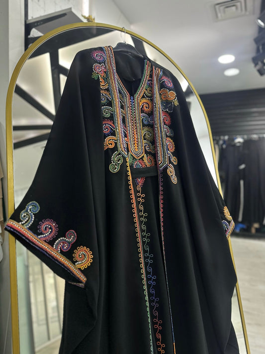 Şeyha abaya takımı siyah, işlemeli, resmi yazlık abaya takımı