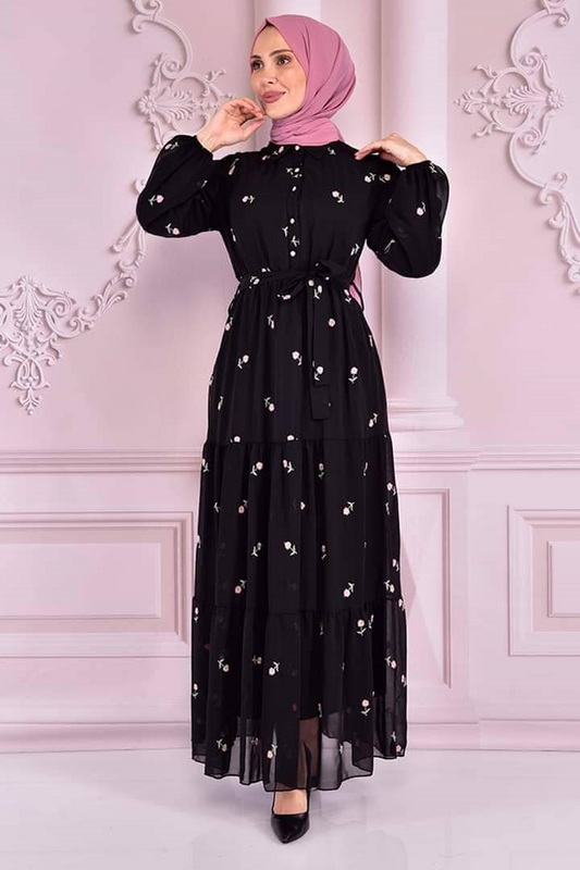 Çiçekli şifon elbise NEV14904