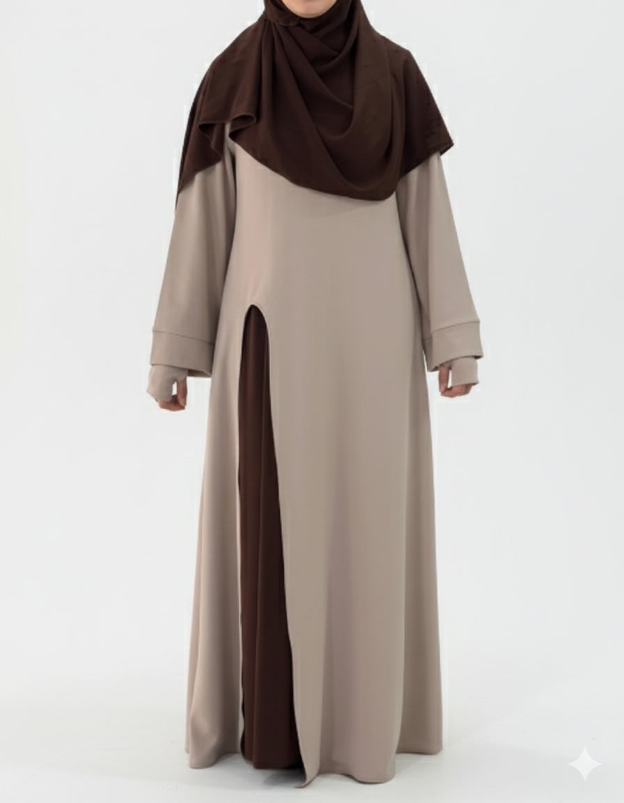 Vakar Abaya Takımı (bej ve kahverengi)