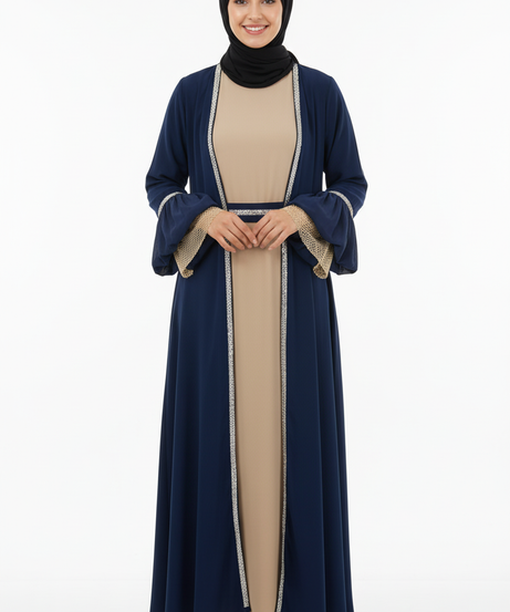 (lacivert )Faten Abaya Takımı Yazlık Resmi