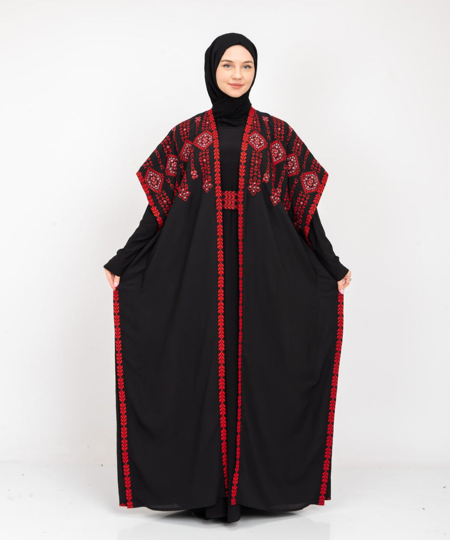 (Kırmızı)Filistin desenli işlenmiş iki parçalı dıyı takım