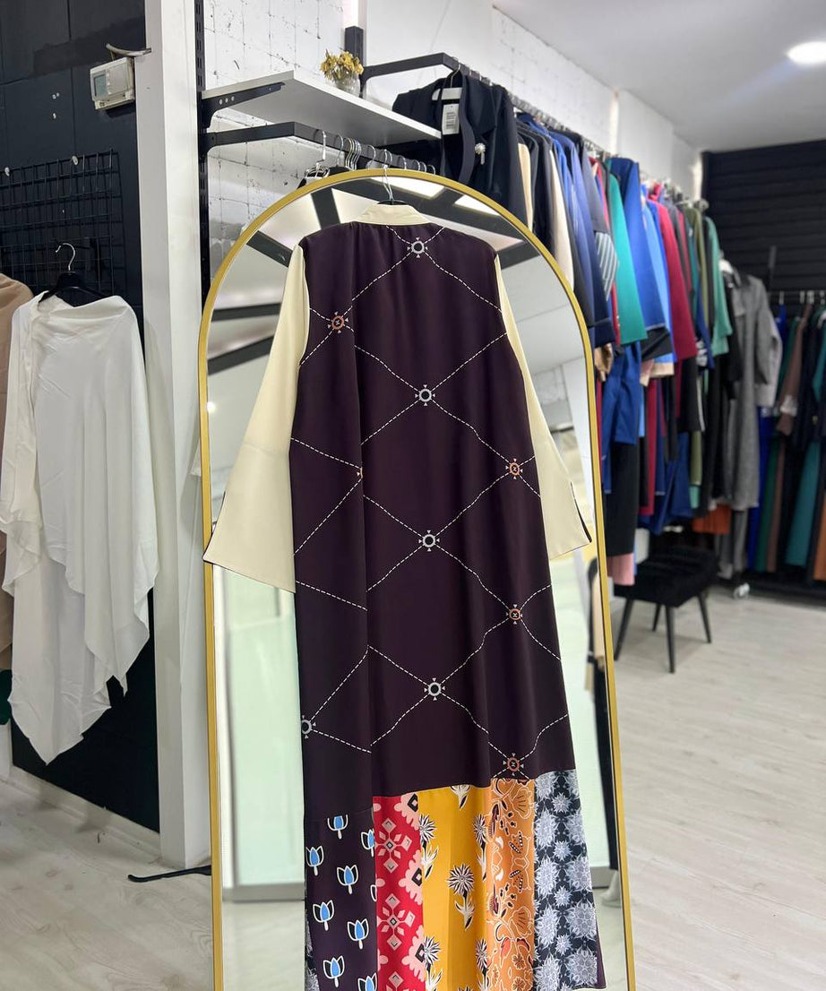 Samar Ferace Bordo Nakışlı Göğüs Detaylı