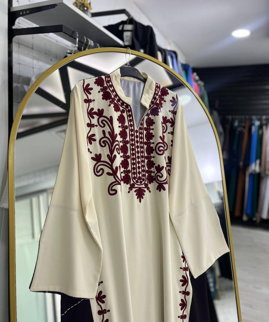 Samar Ferace Bordo Nakışlı Göğüs Detaylı