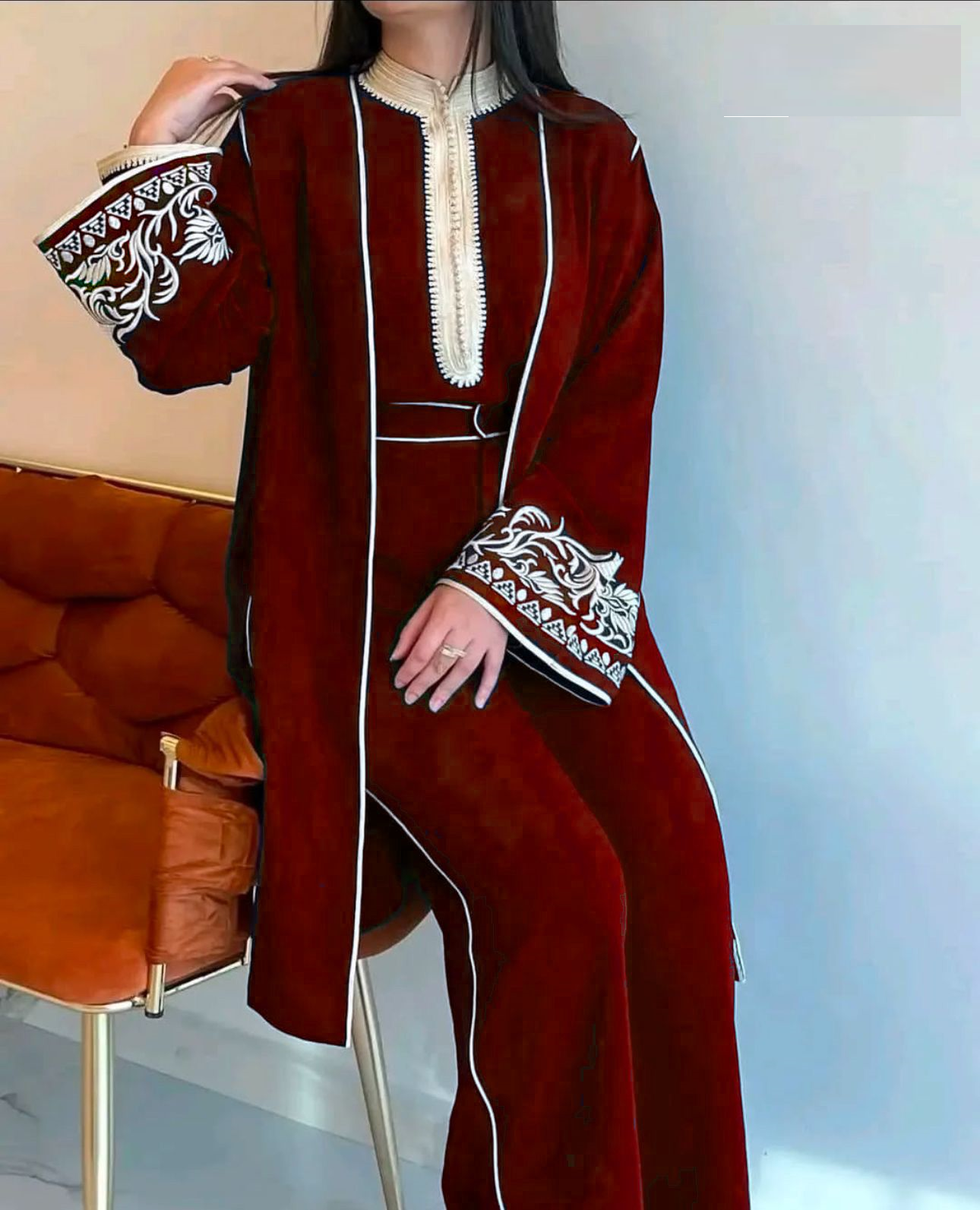 Her mevsime uygun 3parçalı Fas takımı (Bordo)
